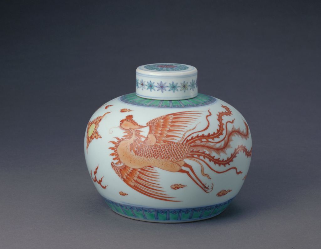 图片[1]-Colorful red dragon and phoenix covered pot-China Archive